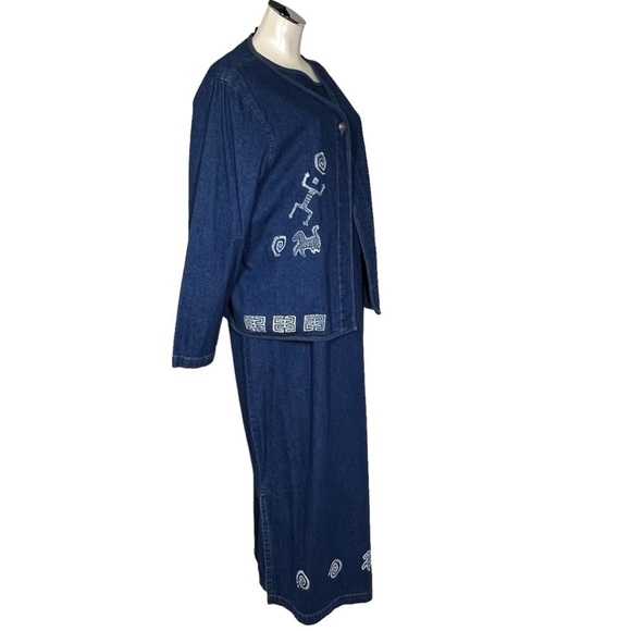 VTG BLUE CACTUS Aztec Short Sleeve Maxi Denim Dress and Jacket Women's Size 1X - Picture 11 of 16